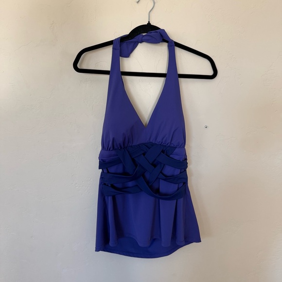 SPANX Purple Halter Tankini Top Criss Cross Waist Peplum Swim Shaping 14 - Picture 2 of 8